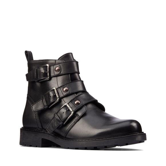 NEW CLARKS ORINOCO2 WOMEN'S BLACK LEATHER STUD BOOTS 9 - Picture 1 of 13